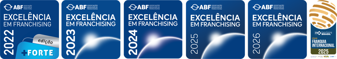 Selos de Excelência em Franchising da ABF de 2022, 2023, 2024, 2025 e 2026, e selo Franquia Internacional 2025, categoria Sênior